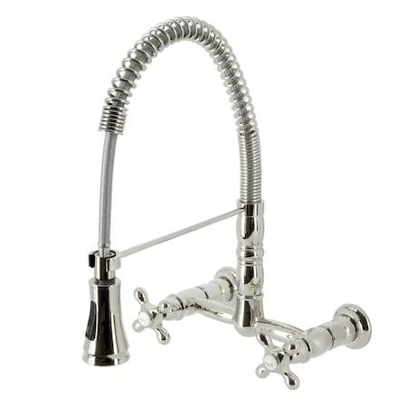 Gourmetier Two-Handle Wall-Mount Pull-Down Sprayer Kitchen Faucet, Polished Nickel GS1246AX
